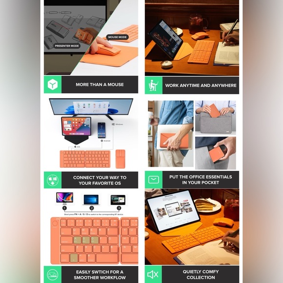 DELUX PockCombo Portable Keyboard and Mouse Wireless with Protective Case Orange - Picture 13 of 14